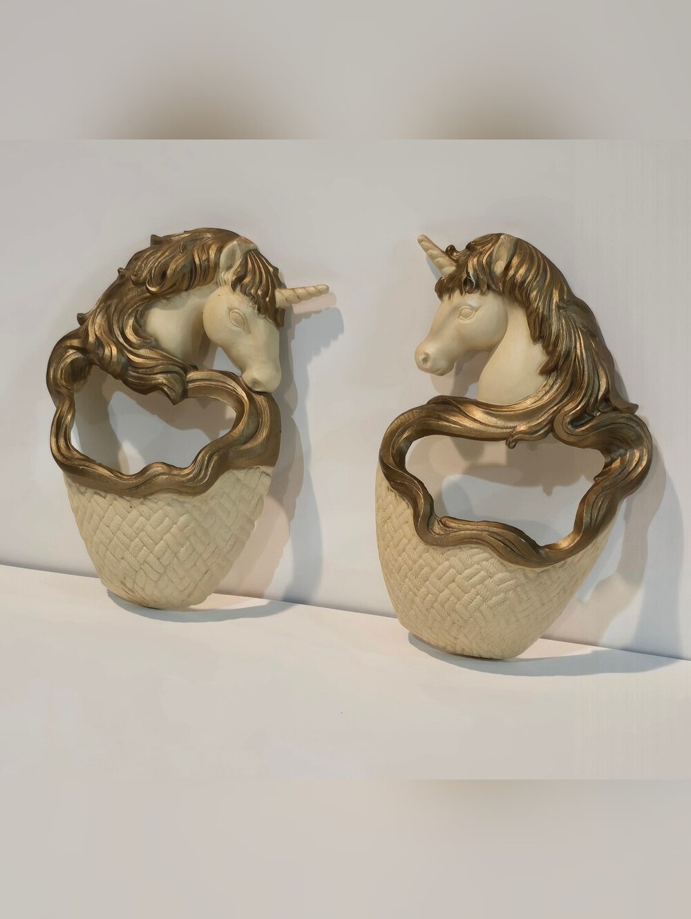 Vintage Rare Set Of Burwood Unicorn Wall Boxes / Planters
